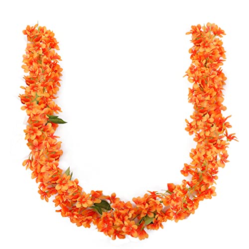 JUSTOYOU 2 Pcs 6FT Artificial Sakura Cherry Blossom Flowers Fake Hanging Vine for Outdoor Indoor Wedding Wall Badroom Decoration(Cherry Blossom Orange)