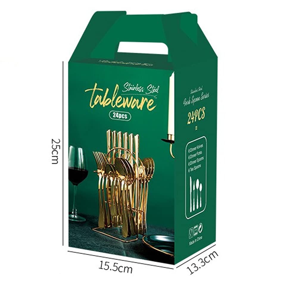Ensemble De Dîner en Acier Inoxydable, Jeu De Cuillère À Fourche De Couteau Idéal pour Camping/Fête, Coussinet/Argentware/Accueil - Service pour 6,Red Gold