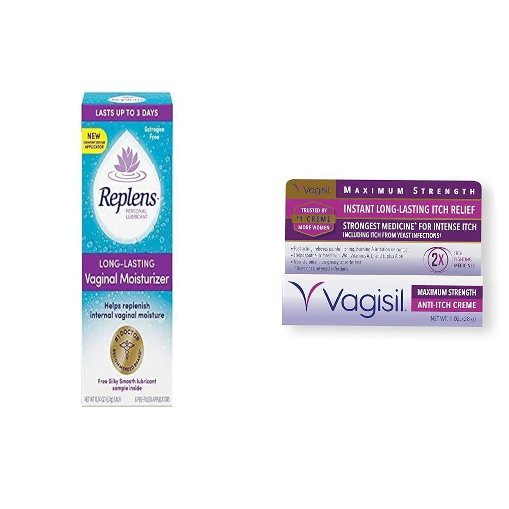 ReplensVaginal Moisturizer 8ct Bundle with Vagisil Maximum Strength 1oz Anti-Itch Feminine Cream