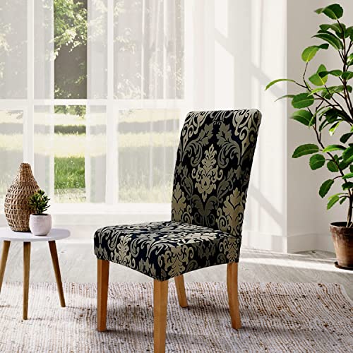 Image of SPRINGRICO Chair Covers for Dining Room Set of 4, Stretch Dining Chair Cover, Washable Spandex Kitchen Parsons Chair Slipcovers, Removable Seat Protector for Home or Party (4 Pack, Royal Black1)
