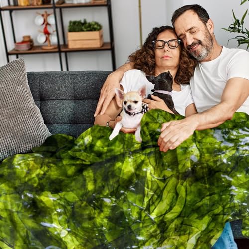 Couverture polaire feuille verte 150x100 cm plaid de canapé
