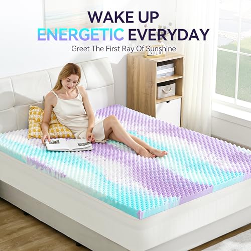 SINWEEK 3 Inch Egg Crate Memory Foam Mattress Topper Twin XL, Twin Extra Long Mattress Pads for College Dorm Single Bed, Pressure Relieve CertiPUR-US Certified,39x80 Inches, Colorful