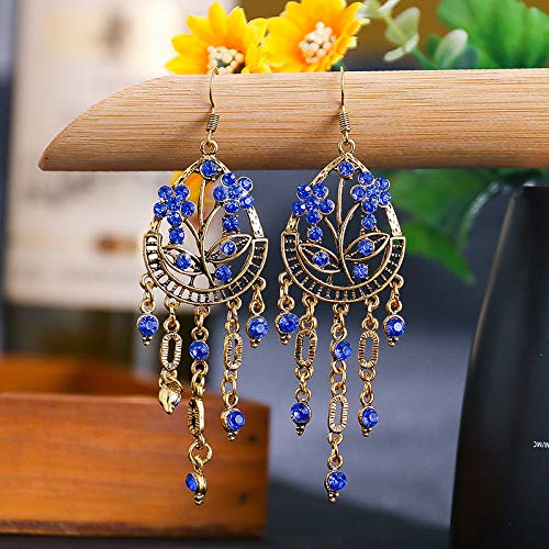 Boucles d'oreilles Femme,Vintage Bleu Marine Fleur De Prunier Fleur Boucles d'oreilles Boucles d'oreilles en Cristal pour Les Femmes Charme Crochet Boucles d'oreilles Longues Boucles d'oreilles Bal Cover