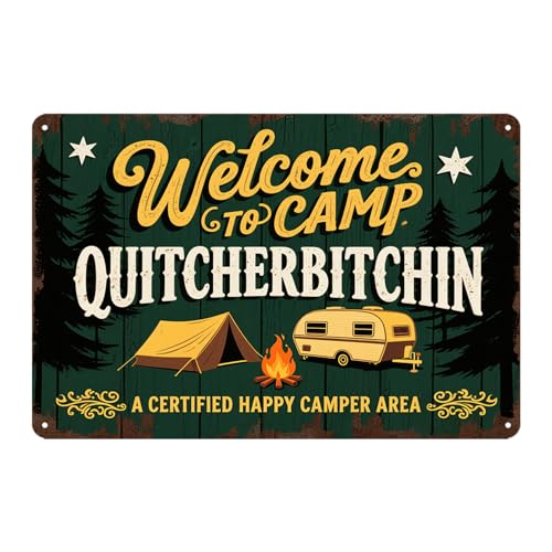 Camping Signs Camper Decor for Inside Welcome to Our Camper Metal Tin Sign Indoor RV Decor Camping Signs for Camper RV Trailer Rustic Camping Decor for Camper Outdoor Accessories 8x12 Inch