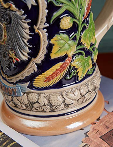 HAUCOZE Beer Stein German Beer Stein Ceramic Beer Mug Handmade Cup Tankard Petwer Lid Germany Coats of Arms Relief Gifts Souvenirs Giftbox 0.6 Liter - Thumbnail 5