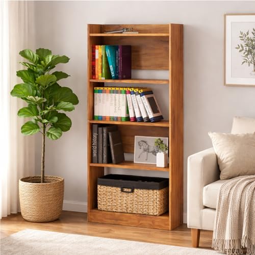 Image of Callas Bookshelf for Home - 5 Tier Books Rack for Study Room Multipurpose Open Shelf for Home, Office, School Engineered Wood Book Organizer Shelf (Walnut, BR-23, 5)