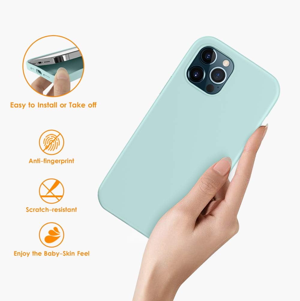 DTTO Compatible with iPhone 12 Pro Max Case, Full Covered Silicone Rubber Cover [Enhanced Camera and Screen Protection] with Honeycomb Grid Cushion for iPhone 12 Pro Max 6.7" 2020, Mint Green