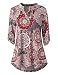 Zattcas Womens Floral Printed Tunic Shirts 3/4 Roll Sleeve Notch Neck Tunic Top (Medium, Multi Gray)