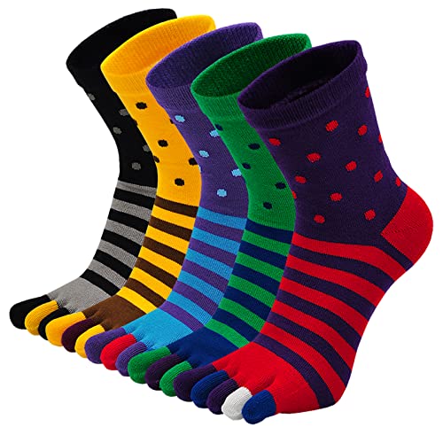 Hellomamma Toe Socks Mens Five Finger Striped Sock Running Athletic Cotton Ankle Sox 5 Pairs