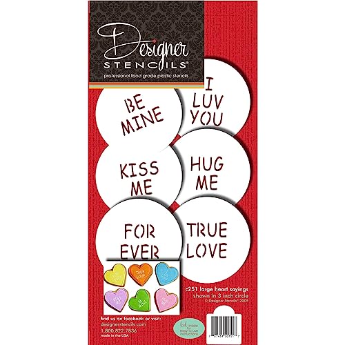 Designer Stencils Large Candy Heart Sayings Cookie Stencils, Beige/semi-transparent, fits 3 inch circle