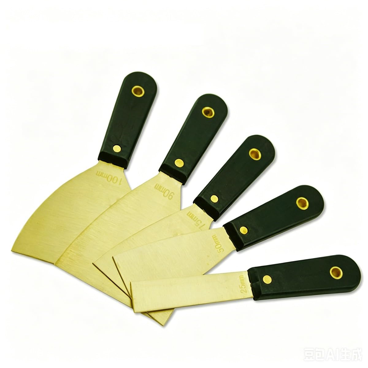 Bananaww Non-Sparking Putty Knife, Wooden Handle Metal Spackle Knives, 4 Sizes Filling Knife Set for Repairing Drywall, Plaster Scraping, Corrosion Resistance