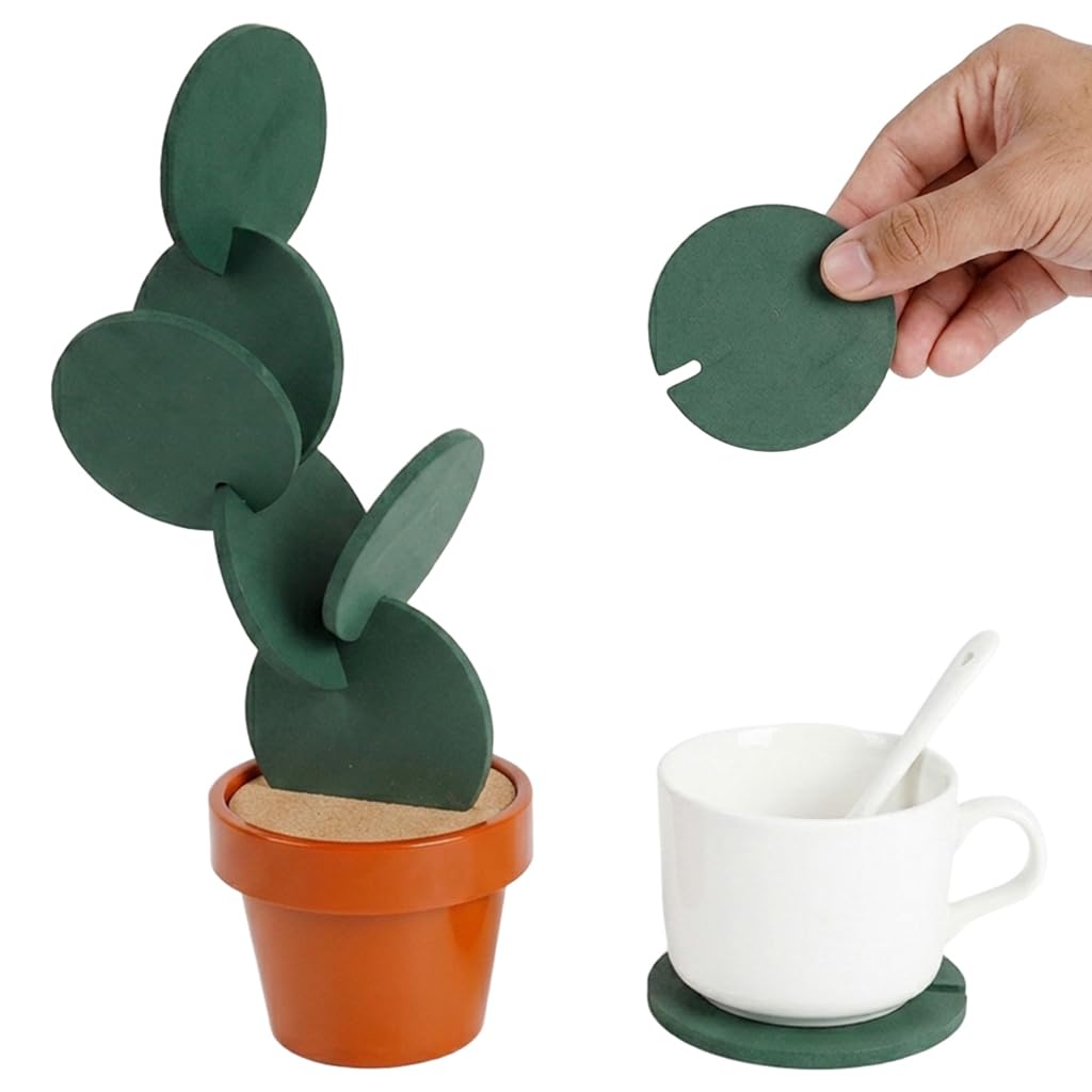 ZIBUYU®Cactus Coasters Set with Holder, Pack of 6 EVA Cup Coasters 3.6", Plant Pot Shaped Coaster Organizer, Fun Decorative Drink Coasters for Home, Office, Kitchen Table-image-28