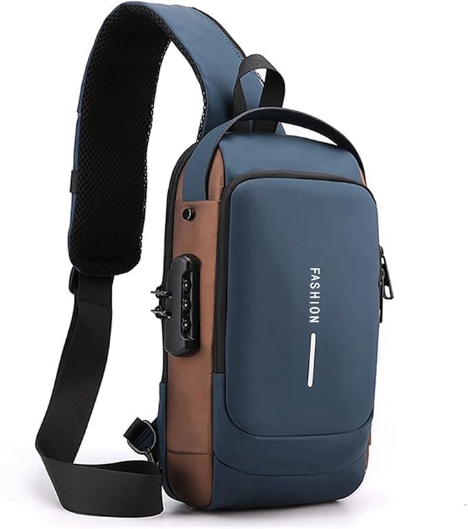 Image of TOURISTIANO Crossbody Sling Bag, Waterproof Polyester, Hard-Shell Anti-Theft with Built-in Password Lock, Slim Lightweight Travel Pack