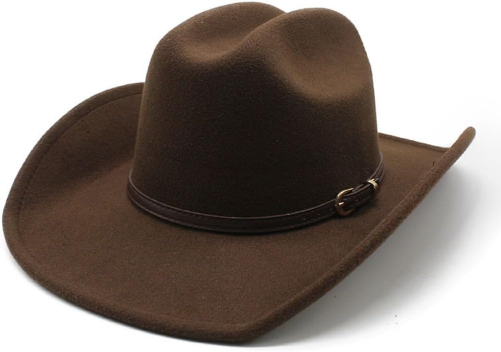 Classic Western Cowboy Hat, Brown Felt, Wide Brim with Leather Band, Traditional Crown Design
