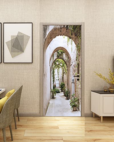 Door Sticker - Flfk 3D Door Mural Peel And Stick, Removable Self-Adhesive Arch-Shaped Corridor Door Wallpaper For Home Decor, 30.3 "W X 78.7 "L, Set Of 2 Sheets #TOP2