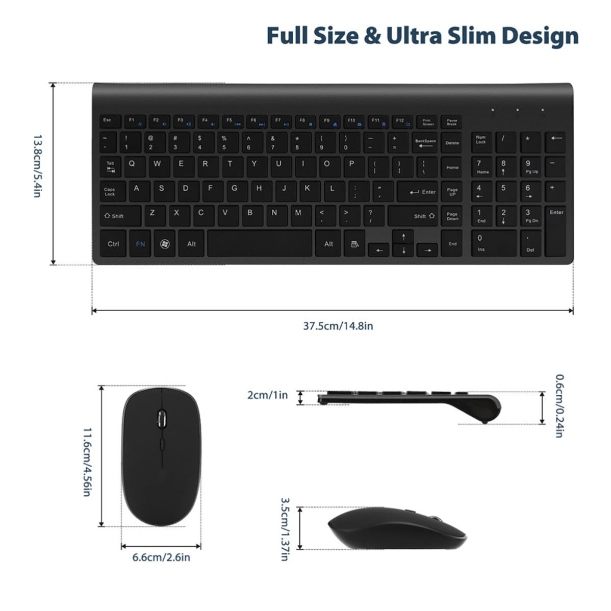 Tastiera e Mouse Wireless 2.4ghz in Abs, Nero, Silenziosi