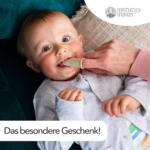 Matchstick Monkey Beißring/Zahnungshilfe/Beißspielzeug für wundes Zahnfleisch Starter Set / 3 Teilig Beißring Tiermotiv, Beißring Gesicht, Fingerzahnbürsten/Gigi Giraffe – Bild 6