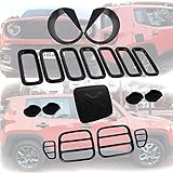 EnRand Door Handle Cover,Gas Tank Cover,Tail Light Cover Guard,Front Light Bezel Headlight Cover Trim and Front Grill Grille Inserts for Jeep Renegade - 18pcs Black