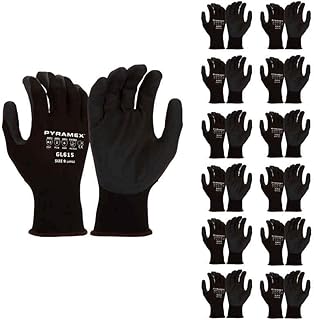 Pyramex GL615 Series Microfoam Nitrile Safety Gloves with 15 gauge Nylon/Spandex- 12 Pairs Size XL