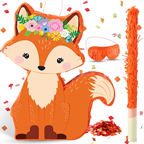 Fox Birthday Pinata Woodland Theme Pinata Includes Stick Blindfold Confetti Woodland Animal Pinata Fox Themed Birthday Party Supplies For Animal Birthday Party Carnival Decor, 15.2 X 12.6 X 3 Inches #TOP21