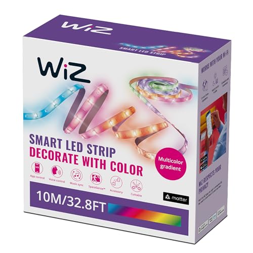 WiZ Smart RGBIC LED Strip Light, 10 m, 16 Million Colors, Dynamic Light Scenes, Wi-Fi, Voice/App Control, Works with Google Home, Alexa and HomeKit, LED Lights for Bedroom, Kitchen, Living Room WiZ Smart RGBIC LED Strip Light, 10 m, 16 Million Colors, Dynamic Light Scenes, Wi-Fi, Voice/App Control, Works with Google Home, Alexa and HomeKit, LED Lights for Bedroom, Kitchen, Living Room