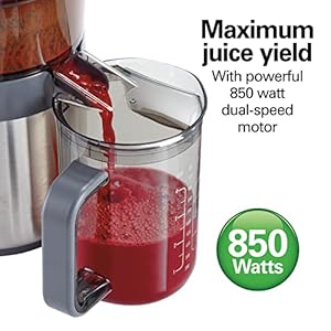 Hamilton Beach Juicer Machine Centrifugal Extractor Big Mouth 3 Feed Chute Easy Clean 2 Speeds 40 oz BPA Free Pitcher 850 Watt Motor Silver