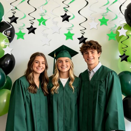 Image of BEISHID Green and Black Stars Hanging Swirls Pre-Strung Stars Hanging Decorations for Wedding Baby Shower Bridal Graduation Green Birthday Decorations Supplies,Pack of 15