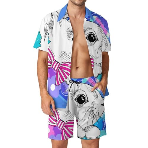 Ensemble de plage homme chemise hawaïenne et short vêtement d'été imprimé lapin taille S