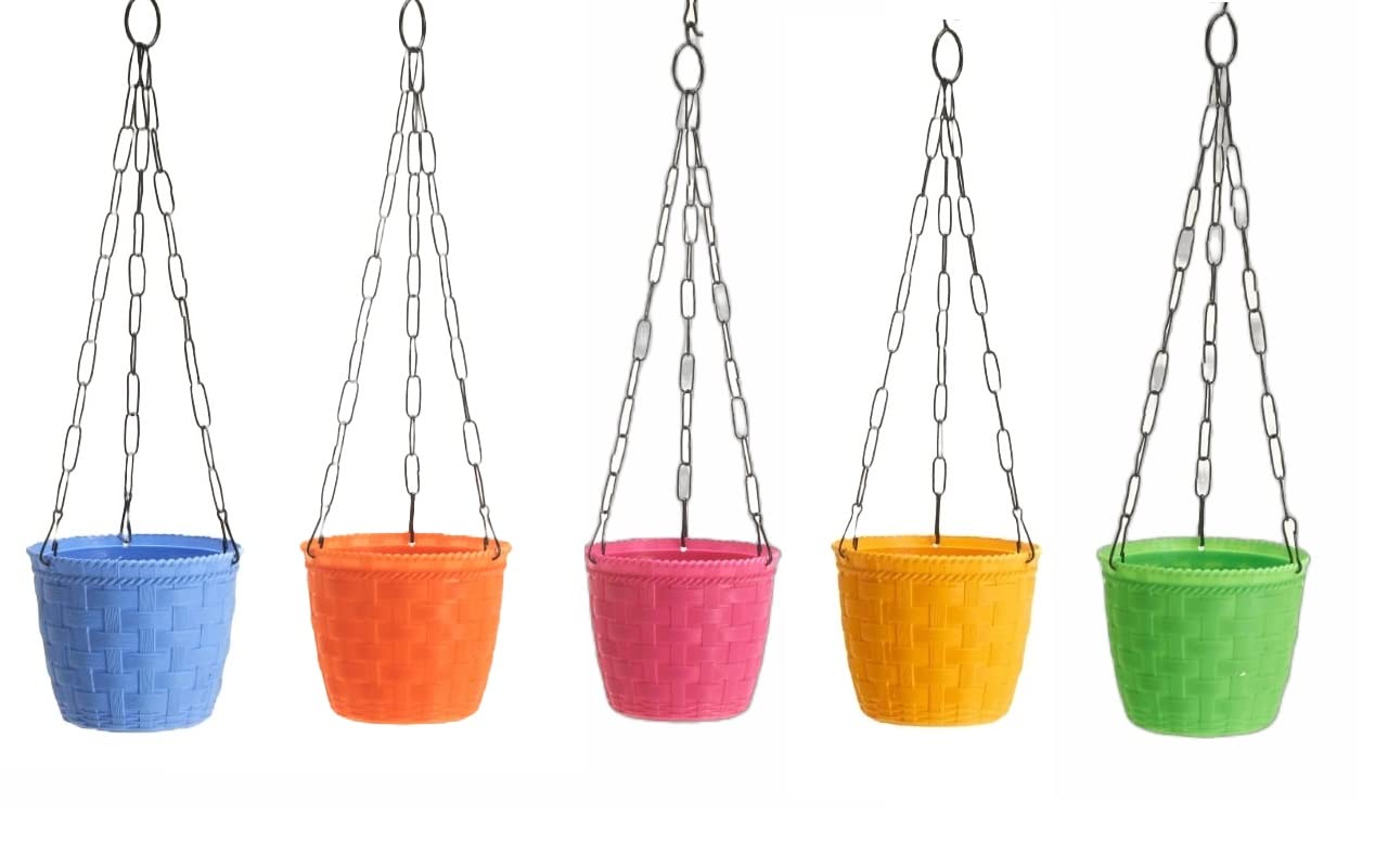 Tailor Bird Hanging Pots with Chain, Highly Durable, Strong for Balcony, Outdoor planters (Assorted) 5 Nos 12 cm Height (B0BWMSHN94) Amazon Price History, Amazon Price Tracker