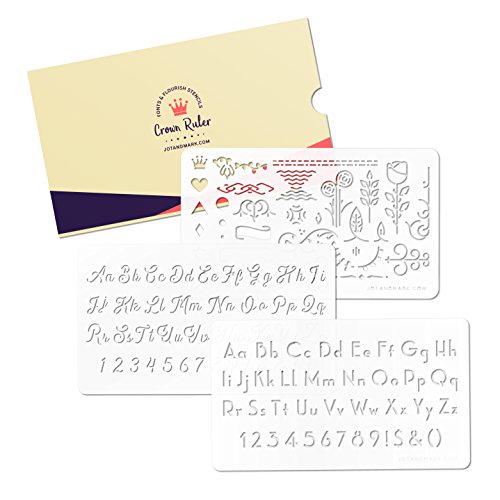Jot & Mark Crown Ruler Fonts & Flourishes Stencils | for Scrapbooking, Invitations, Envelopes | Includes 3 Templates