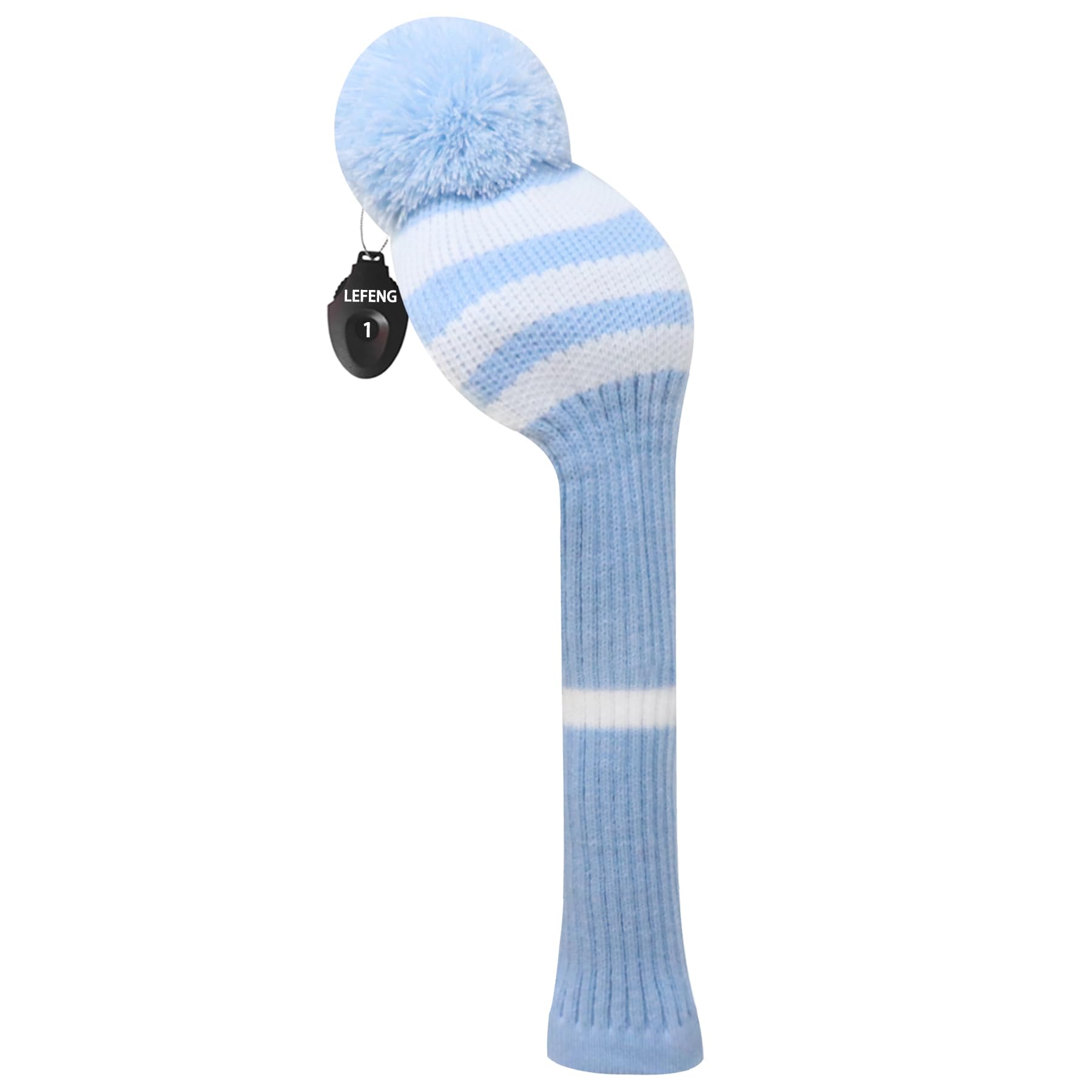 LeFeng 1Pcs Golf Club Cover, Knitted Golf Head Cover for 460cc Driver Fairway Woods and Hybrid with Cute Pom Pom and Number Tag(Blue White Stripes,for Driver) — image 1