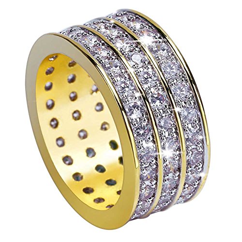 JINAO 18K Gold 10mm 3 Rows Eternity Wedding Engagement Band MICROPAVE CZ Iced Out Mens Ring (10)