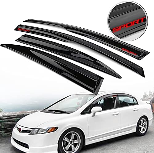 Window Visor Rain Guard Shade Compatible with 2006-2011 Civic Sedan 4Door, Side Window Vent Deflector, Dark Smoke Tinted, JDM Mug Tape On Style,06 07 08 09 10 11