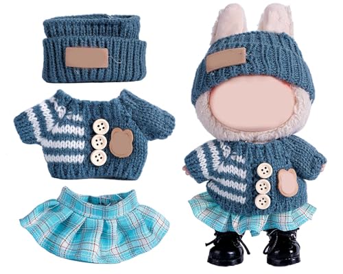 SHUOXUKE for Luxury 17cm Doll Clothes – 3-Piece Set （No Doll）, Adorable Outfit , Doll Outfit Clothes Set for 17cm Dolls,Clothes for Fashion Designer Collection Hat + Sweater + Skirt (Blue)