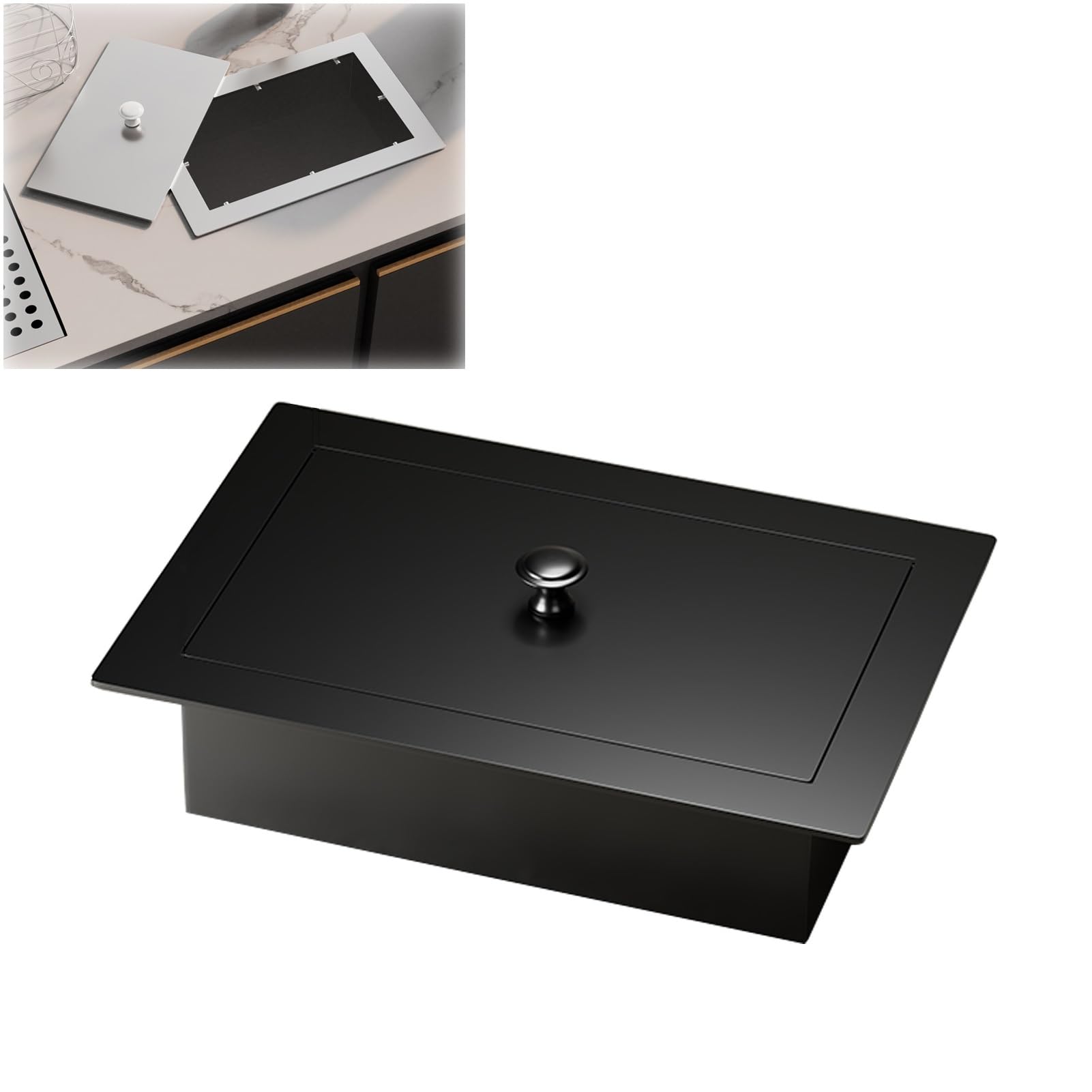 Trash Can Top Bins, Trash Can Lid Replacement Stainless Rectangular Recessed Countertop Bin Cover Multicolor(Black)