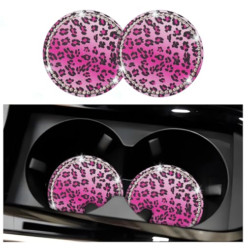 Portavasos para auto con diseño de leopardo y strass, 2 piezas miniatura 1