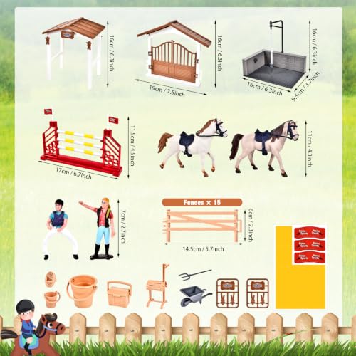 Miniatura 4 de Jonrryin Caballos De Juguete Para Niños, 38 Piezas Caballo Granja Juguete Con Área De Lavado Caballo Figuras Valla, Establo Caballos Juguete Regalos De Cumpleaños Navidad