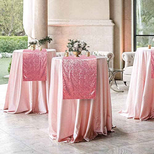 Tiosggd Pink Sequin Table Runners, 2 Pack Sparkle Fabric 12''X108'', Glitter Party Decorations For Baby Bridal Shower Graduation Celebration Birthday Party Supplies Wedding Christmas Decor #TOP5