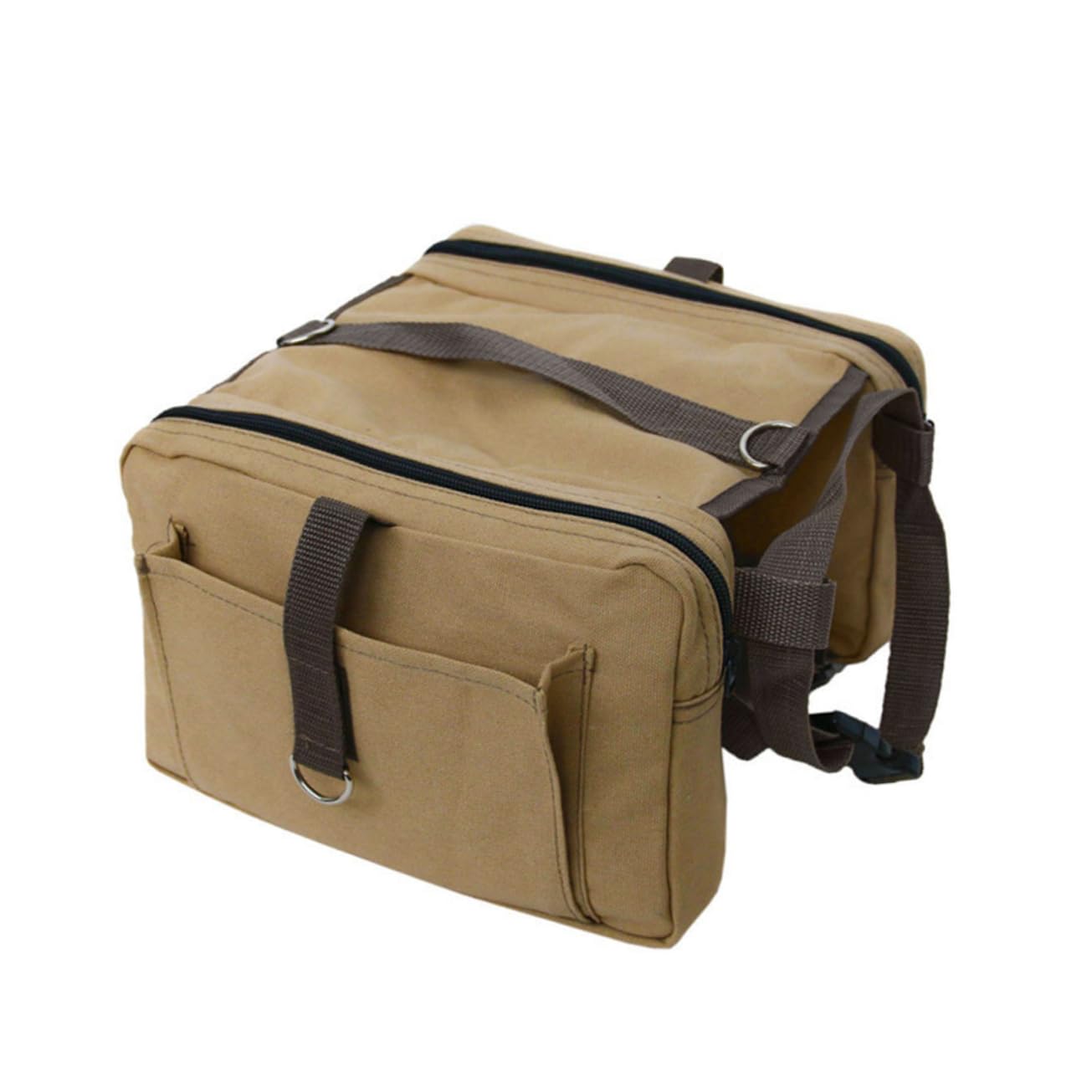 HOLIDYOYO Dog Outdoor Rucksack with Adjustable Straps Portable Backpack for Hiking Camping Travel Durable Canvas Design with Side Pockets for Snacks Essentials Khaki