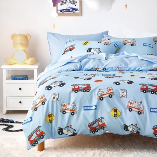 Freyamy Kinder Bettwäsche 135x200 Blau Bunt Cartoon Auto Kinderbettwäsche – Ansicht 3