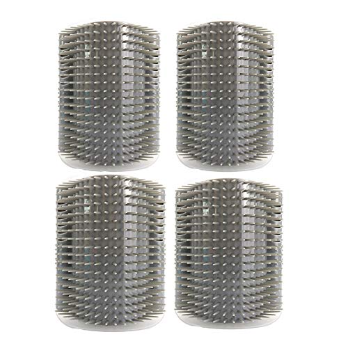 Love Dream Cat Self Groomer, 4 Pack Cat Grooming Brush with Catnip, Wall Corner Groomers Soft Grooming Brush Massage Combs for Short Long Fur Cats, Softer Massager Toy for Kitten Puppy (Grey)