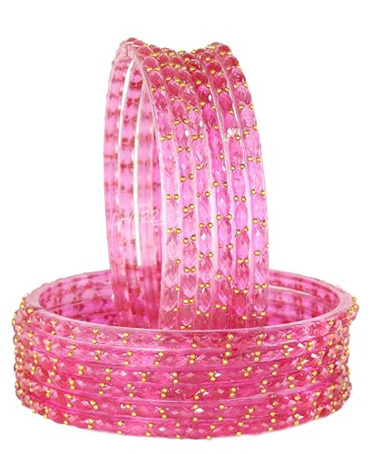 Image of LAVAZZA Raindrop Glass Bangles Set For Women & Girls with Zircon Diamond Stone & Beads | Trendy Transparent Crystal Glass Bangles | Fancy Kanch ki Chudi Set | Bangles for Wedding, Party- Set of 12