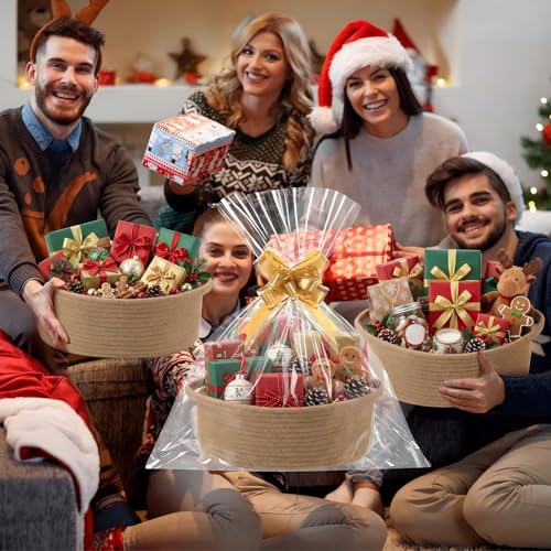 Image of Colingmill Woven Basket with Gift Bags and 2 Ribbons, Raffia Grass Paper Shred Filler, Gift Card, Empty Small Rope Basket for Storage Presents Toy Organizer(Khaki,12 * 8 Inch)