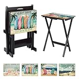 Cape Craftsmen Rectangular TV Trays Table | Set of 4 | Easy Folding Couch Trays with Storage Rack | Decorative Portabe Serving Tables for Home Activities (West Coast Beach)