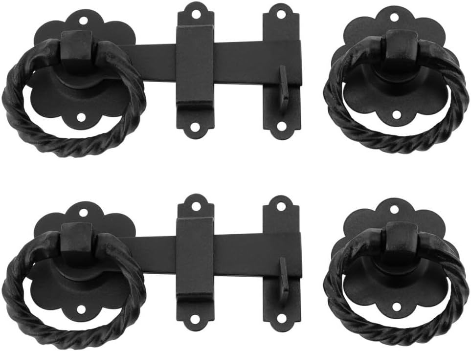 Renovators Supply Manufacturing Door Latch 2.5 in. Black Wrought Iron Cabinet Door Latch with Mounting Hardware