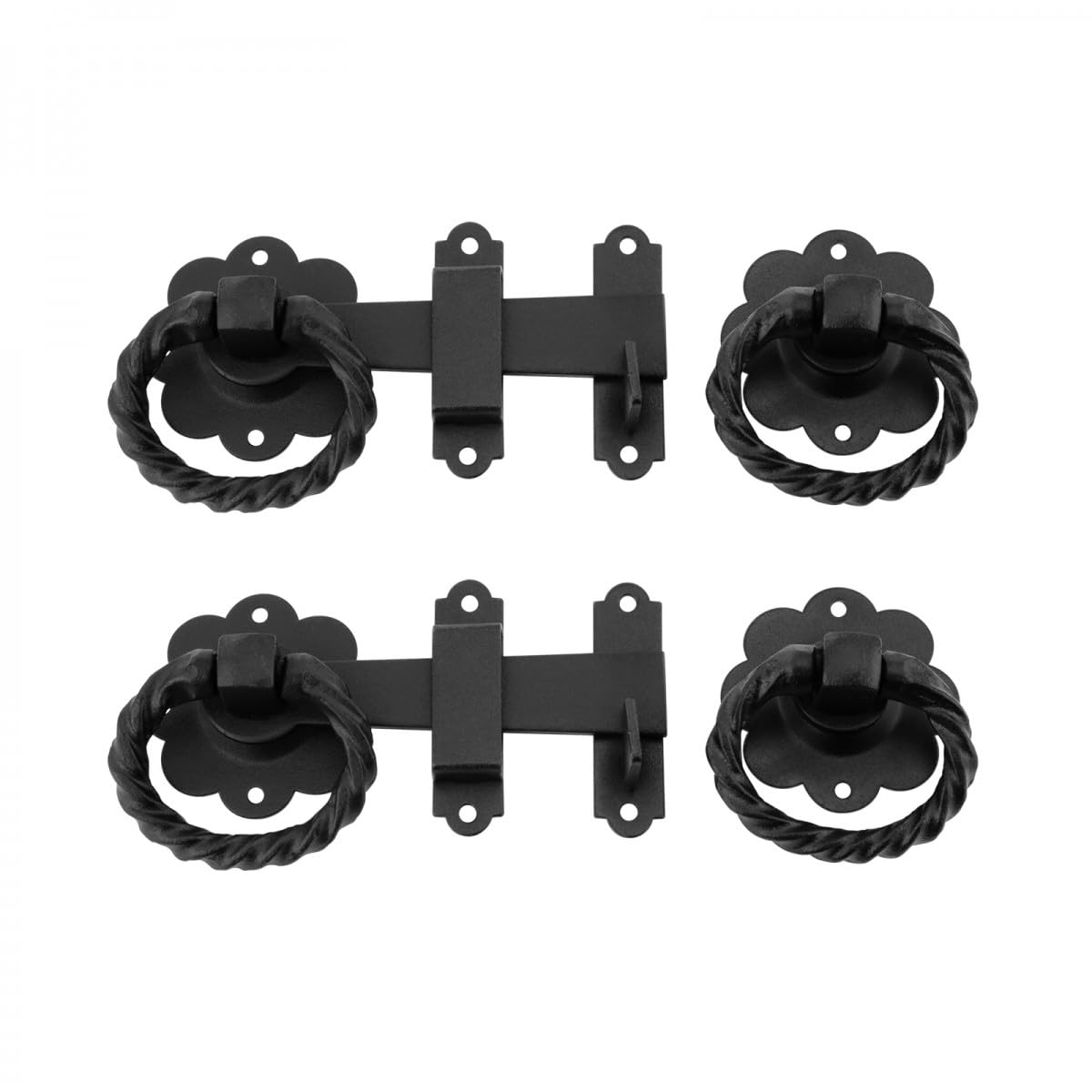Black Wrought Iron Gate Floral Ring Turn Latch Lock Set 6" W Light Duty Antique Latch Replica Pull Catch for Barn Doors Or Gates with Mounting Hardware Renovators Supply Manufacturing Pack of 2