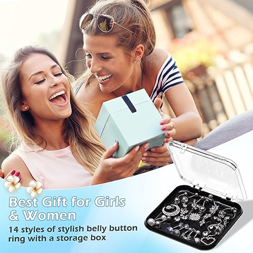 14 PCS Belly Button Rings for Women, 14G Long Dangle Navel Ring Screw Bar Design Body Piercing Jewelry Belly Rings Gifts2