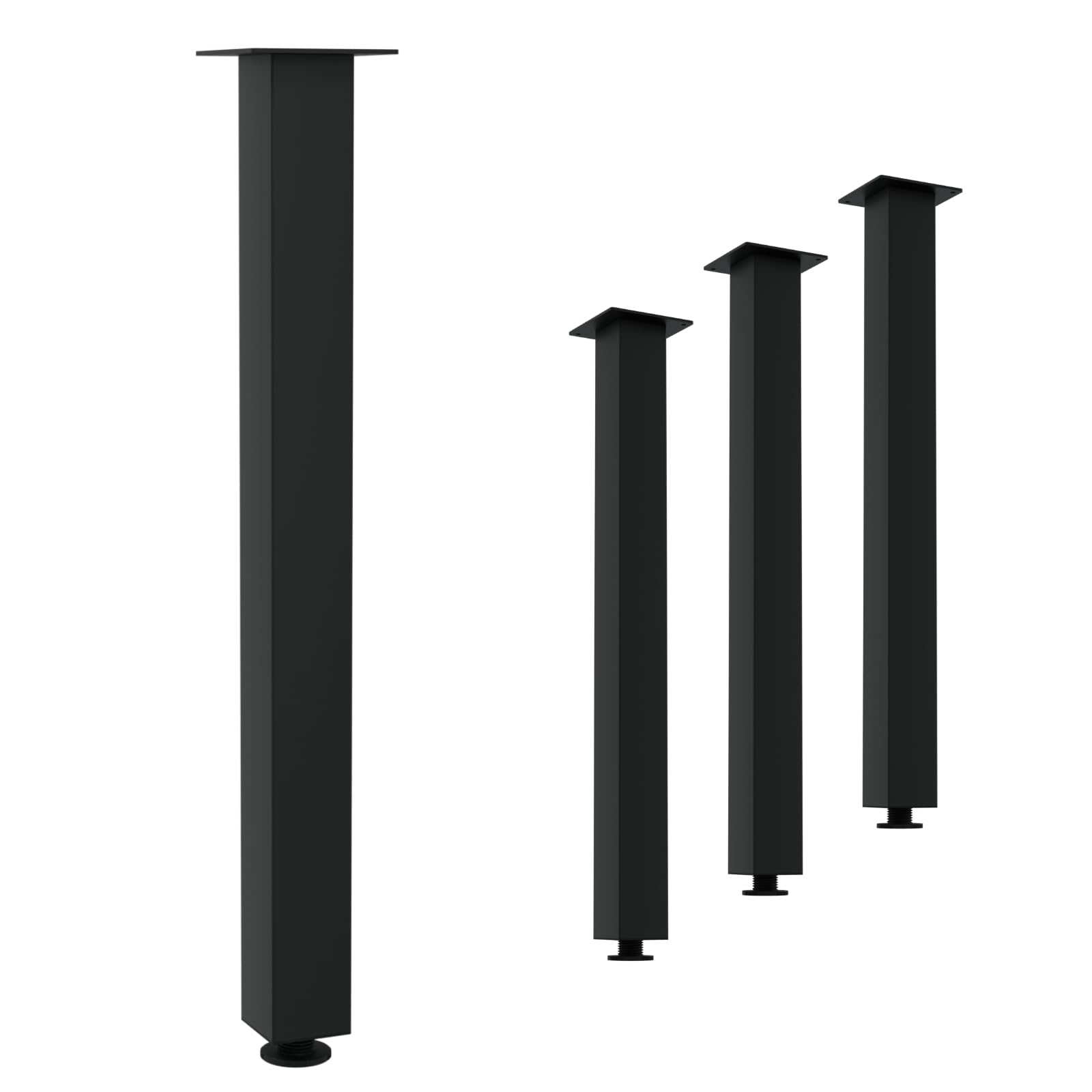 HAGO24 | Tischbeine 4er Set | höhenverstellbar | 90cm | 8x8cm | Couchtischbank | DIY Möbelfuß | Stahl | Schwarz | Schraubfüße | Montageplatte | 500kg