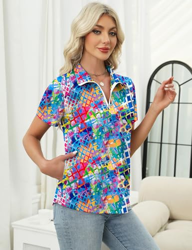 Image of LOMON Womens Golf Polo Shirts Summer Short Sleeve 1 /4 Zip Tops Moisture Wicking Casual Tennis Activewear with Pockets