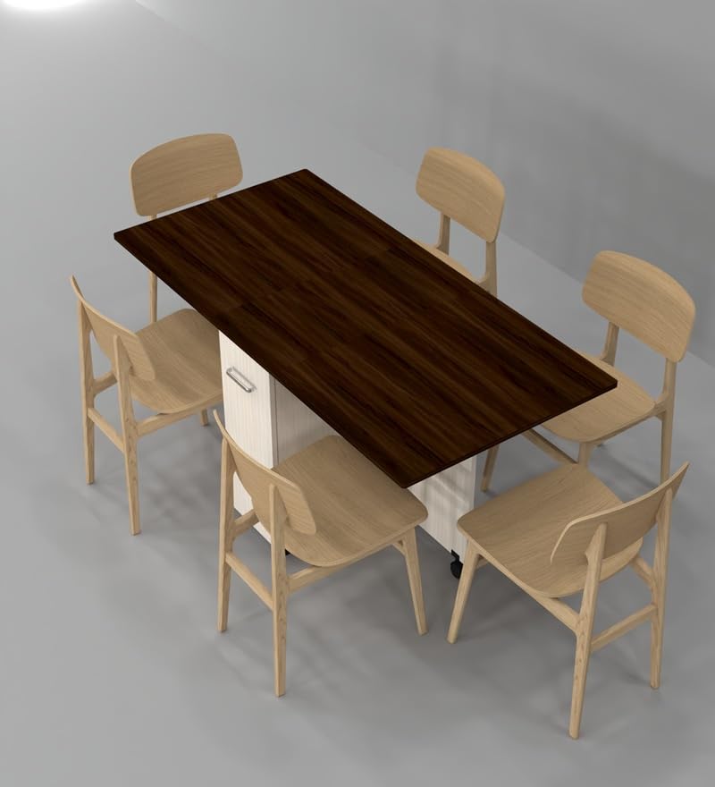 Image of SPECIALITY PANELS Space-Saving Folding Dining Table with Storage, 6-Seater, Engineered Wood, Asian Walnut & Highland Pine, 149x74x76 cm, Mobile with Wheels